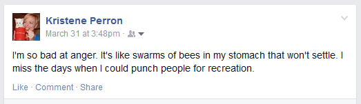 Kristene posts on facebook about anger
