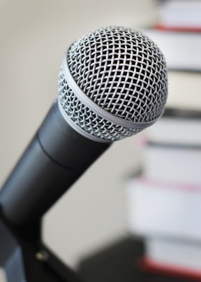 Microphone in front of books