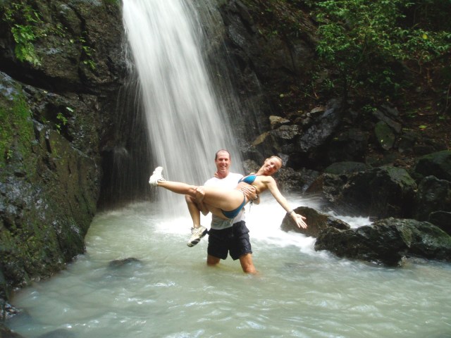 Fred and Kristene Perron in a waterfall
